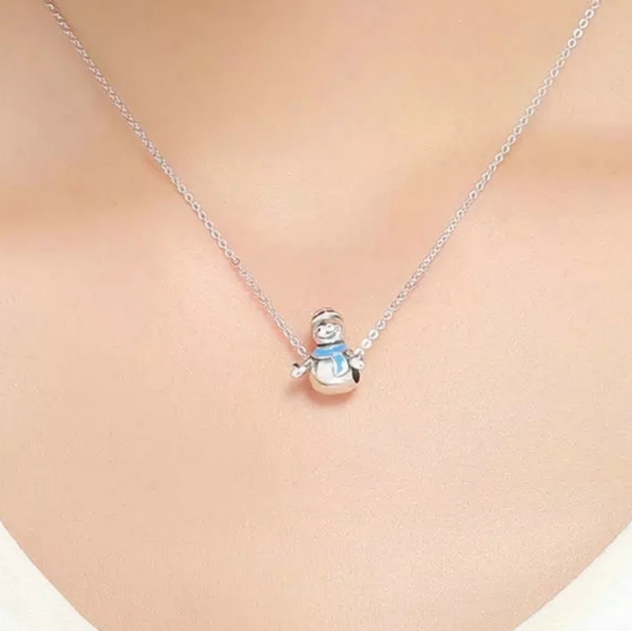 925 Sterling Silver Snowman Enamel Pendant Charm - Picture 5 of 6